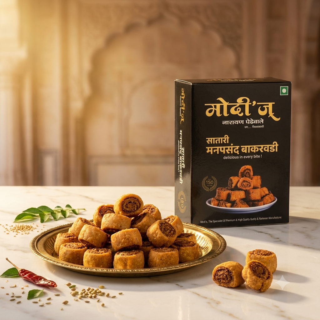 Premium Maharashtrian Bakarwadi and traditional namkeen from Modi's Narayan Pedhewale