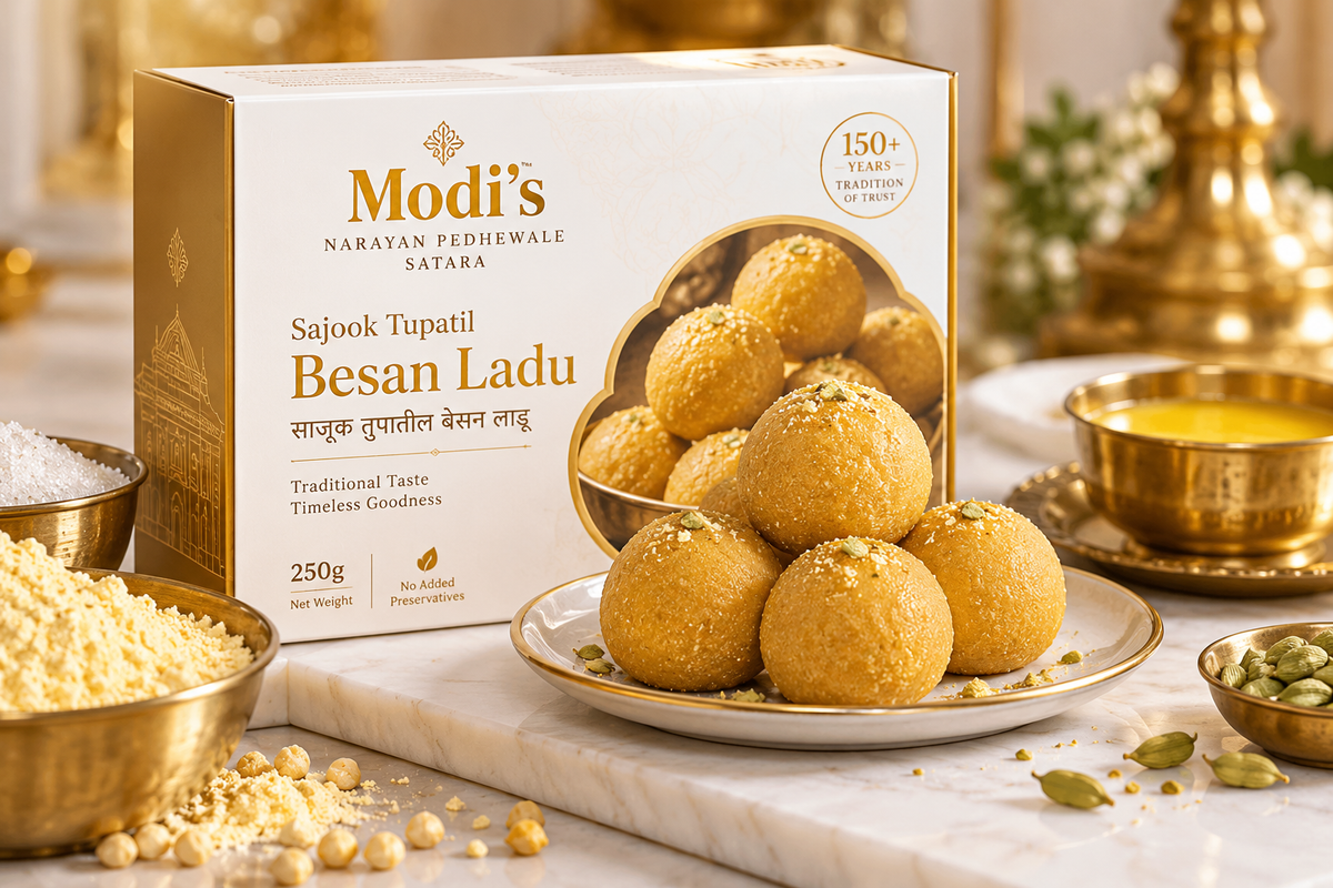 Modi's Sajook Tupatil Besan Ladu 250g | Traditional Besan Ladu, Satara
